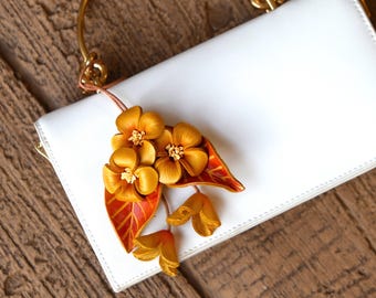 Handmade Leather Flower Bag Charm | Yellow Blossom Pendant