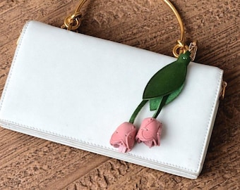 Top Grain Leather Tulip Bag Charm/ Key Chain – Handmade Floral Purse Charm – Genuine Leather Bag Accessory – Gift for Her