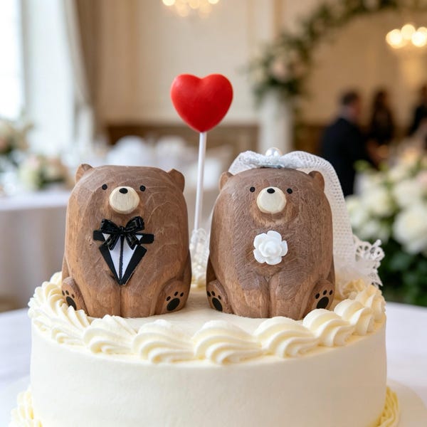 Wooden Bear Bride & Groom Cake Topper | Rustic Wedding Decor | Newlyweds Gift | Wedding Table Decor | Engagement Gift | Handmade Figurine