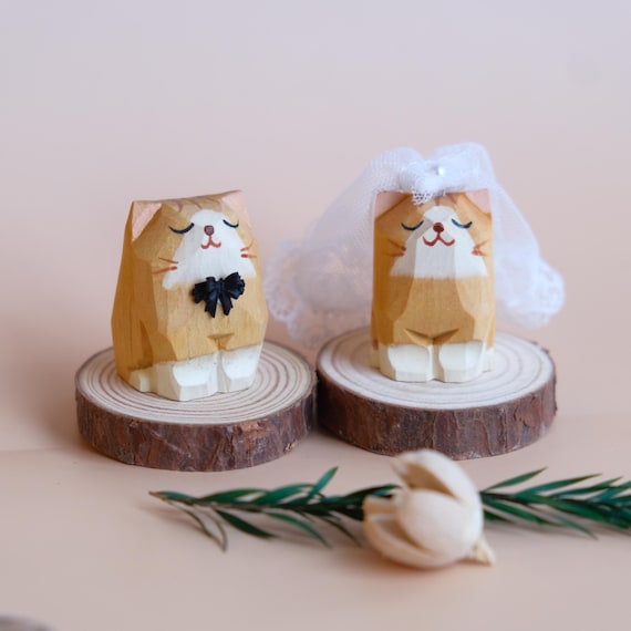 Handmade Wooden Cat Wedding Cake Topper |Bride Groom Cat Figurine, Rustic Wedding Decor, Cute Cat Couple Gift, Personalized Wedding Keepsake