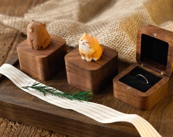 Handgefertigte Ringschatulle aus Holz für Katzen und Bären, rustikaler Hochzeitsvorschlag