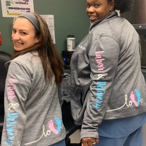 Personalized Labor & Delivery Nurse Fleece Jacket - Embroidered Baby Feet, Custom Gift for RN