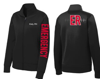 Personalized Emergency Room Nurse Jacket: Embroidered ER Tech & RN Workwear with Rhythms LST241