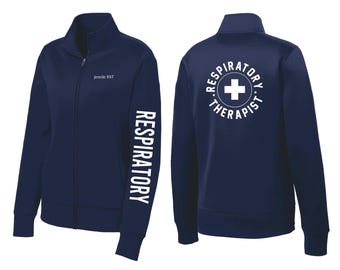 Personalized Respiratory Therapist Fleece Jacket: Embroidered Lungs, RRT Gift