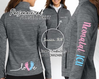 NICU Nurse Jacket Embroidered Neonatal Icu RN Fleece Zip Up Personalize Name Credentials Neonatal CNA