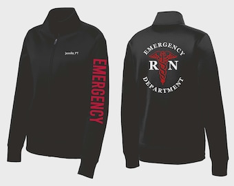 Personalized ER Nurse Jacket: Embroidered Caduceus, Custom Emergency Department RN Zip-Up for Men & Women
