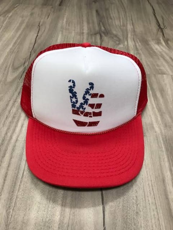 American Flag Peace Sign Trucker Hat 