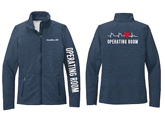 Personalized RN Fleece Jacket: Heart Rhythm, Embroidered Name, Operating Room