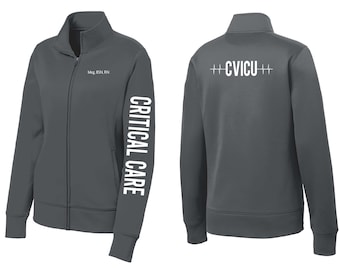 Personalized CVICU Fleece Jacket, Critical Care Nurse Zip Up, Embroidered RN Jacket