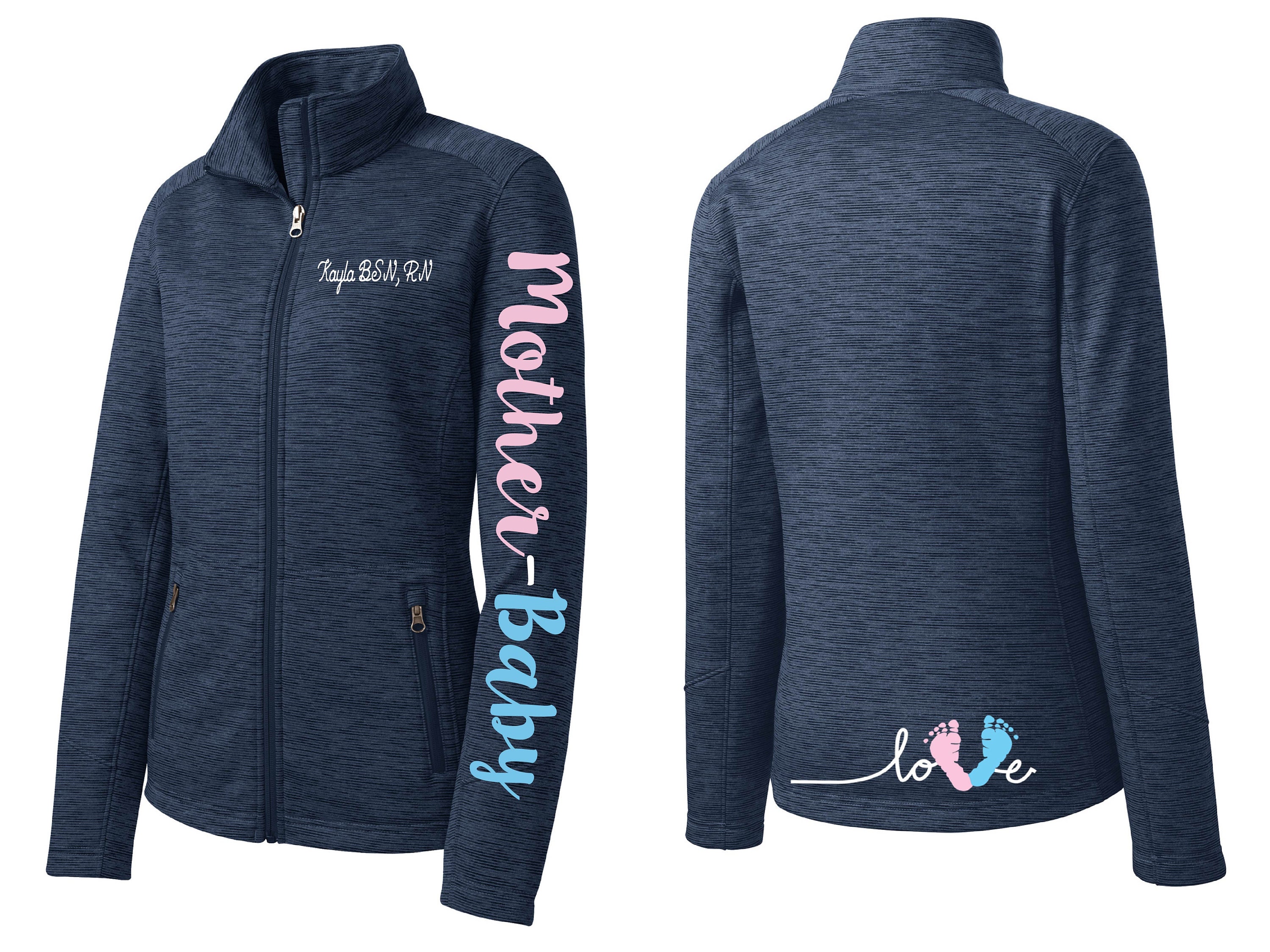 Mother-Baby RN Labor Delivery Nurse Fleece Jacket - Maternal Child Perinatal Couplet Care Baby Feet, Custom NICU Gift