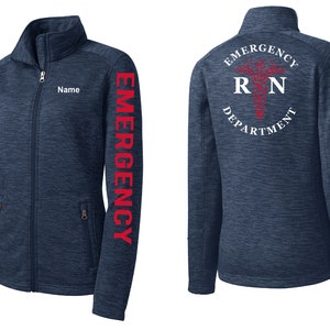 Personalized Emergency Department RN Fleece Jacket: Embroidered ER Nurse Uniform Zip-Up