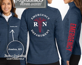 Personalized Emergency Department RN Fleece Jacket: Embroidered ER Nurse Uniform Zip-Up