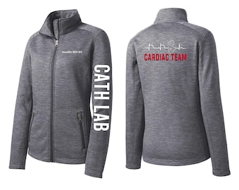 Personalized Nurse Fleece Jacket, Custom Embroidered RN Zip Up, Cardiac Team Apparel