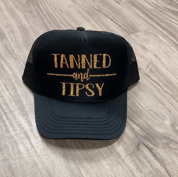 Tanned and Tipsy Trucker Hat Brunch River Lake Summer Trucker Hat Women's Trucker Hat Glitter Drinking Alcohol Party Hat