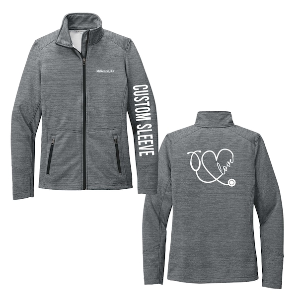 Custom Embroidered Nursing Fleece Jacket – Stethoscope Heart, Personalized Sleeve