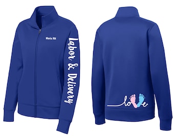 Personalized Labor & Delivery Nurse Zip Up Jacket, Embroidered Name