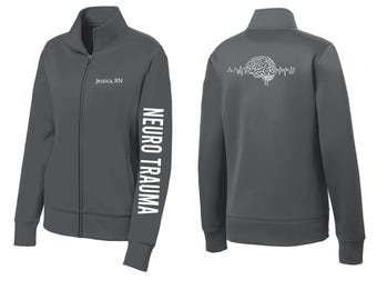 Personalized Neuro ICU Nurse Fleece Jacket, Custom Embroidered Zip Up