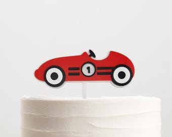 Adorno acrílico para pastel con forma de coche de carreras, decoración para fiesta de cumpleaños con temática de carreras para niños