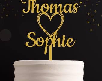 Adorno acrílico para tarta con fecha de boda personalizada, nombres personalizados de novios y novias, decoración de corazón