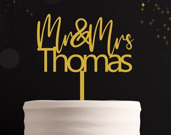 Adorno para tarta acrílico personalizado de Sr. y Sra., decoración para bodas