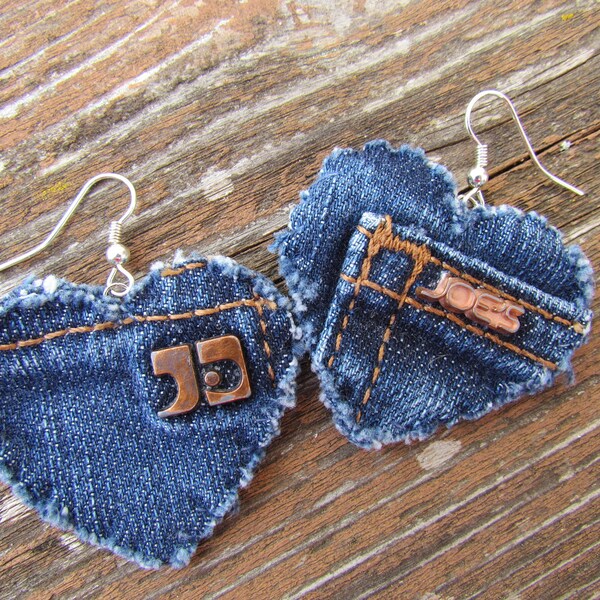Earring - Heart-Shaped, Recycled Designer Joe's Jeans Brand Denim - Upcycled