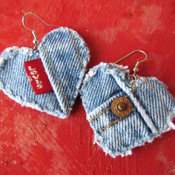 Earring - Heart-Shaped, Recycled Levi's Denim - Upcycled - The Classic