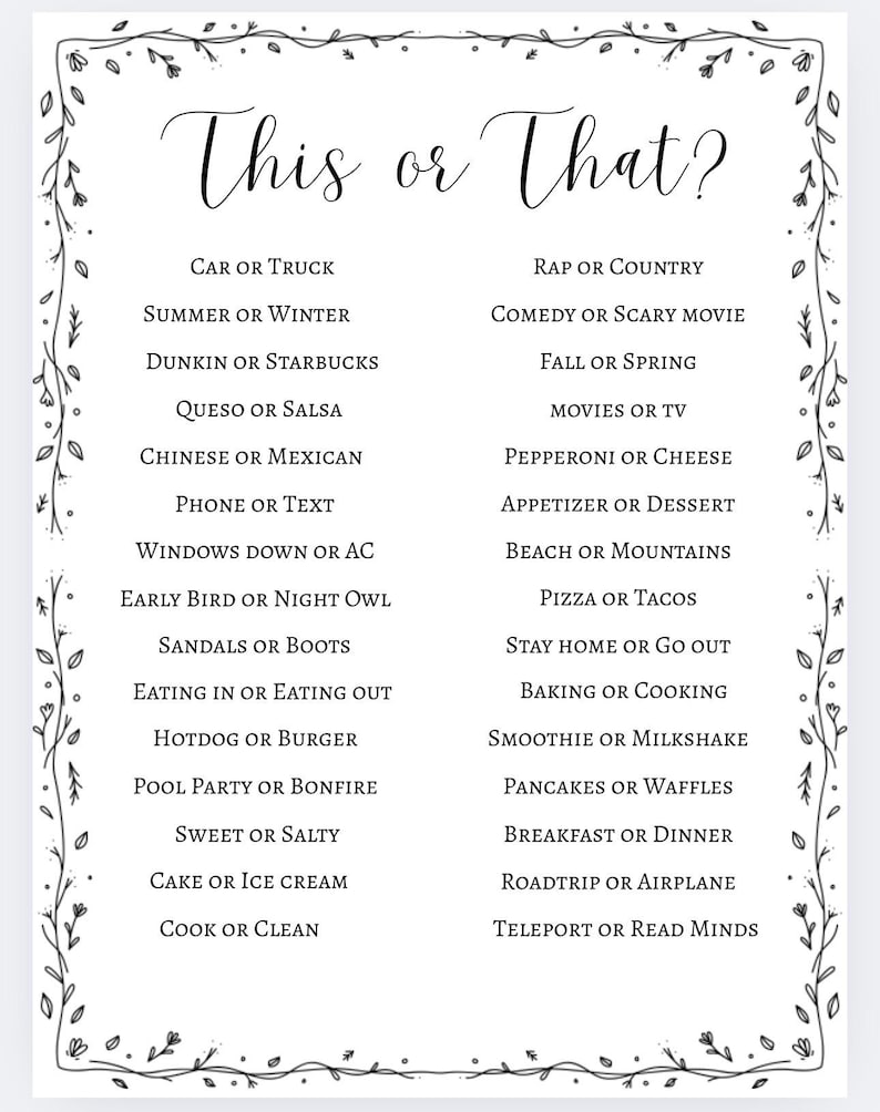 Bridal Party Games Scattergories This or That Trivia Time and More