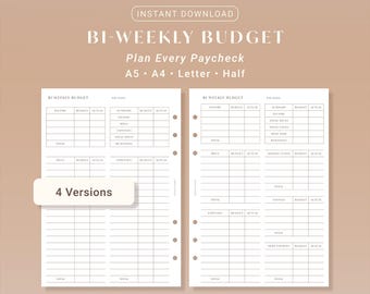 Biweekly Budget Planner Printable Paycheck Budget Bill Tracker Expense Log | A5 A4 Letter Half