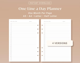 One Line a Day Planner Insert Minimalist Memory Journal with Daily Highlights and Gratitude | A5