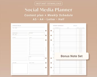 Social Media Planner Printable Content Plan Weekly Schedule Instagram TikTok YouTube A5 A4 Letter Half