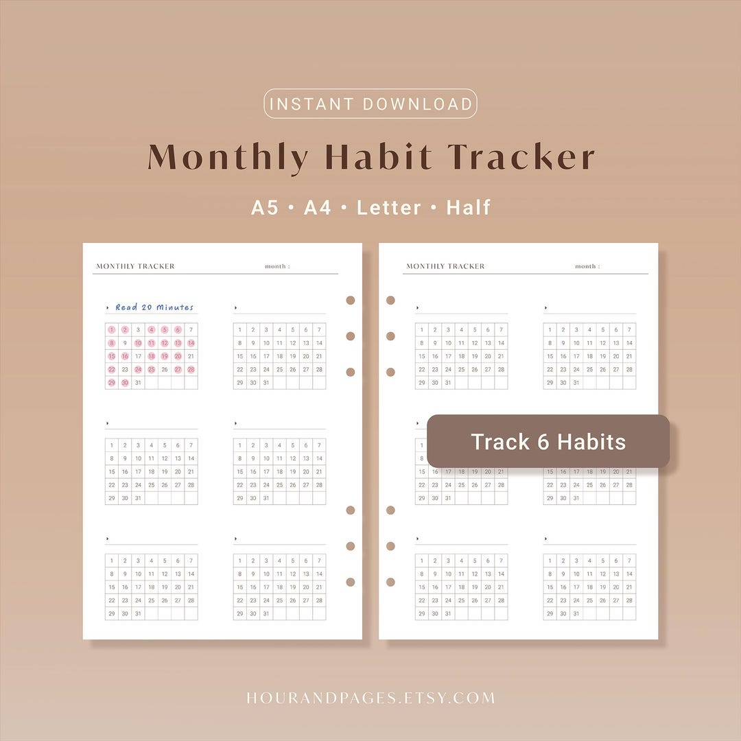 Monthly Habit Tracker Printable 30 Day Challenge Routine Tracker Insert ...