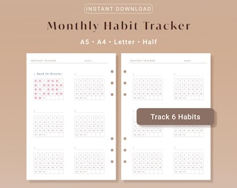 Monthly Habit Tracker Printable 30 Day Challenge Routine Tracker Insert A5 A4 Letter Half