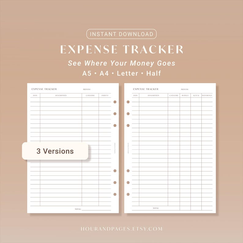 Expense Tracker Printable Monthly Budget Planner Simple Finance Insert ...