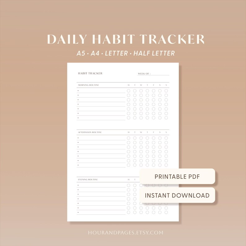 Daily Habit Tracker Printable PDF | Morning, Afternoon, Evening Routine ...