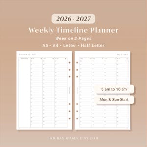 2026 2027 Wochenplaner Minimalistischer Stundenplaner PDF | A5 A4 Letter Hälfte