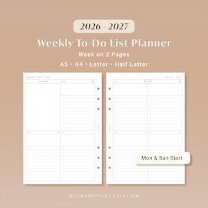 2026 2027 Weekly Planner Printable To Do List Organizer PDF | A5 A4 Letter Half