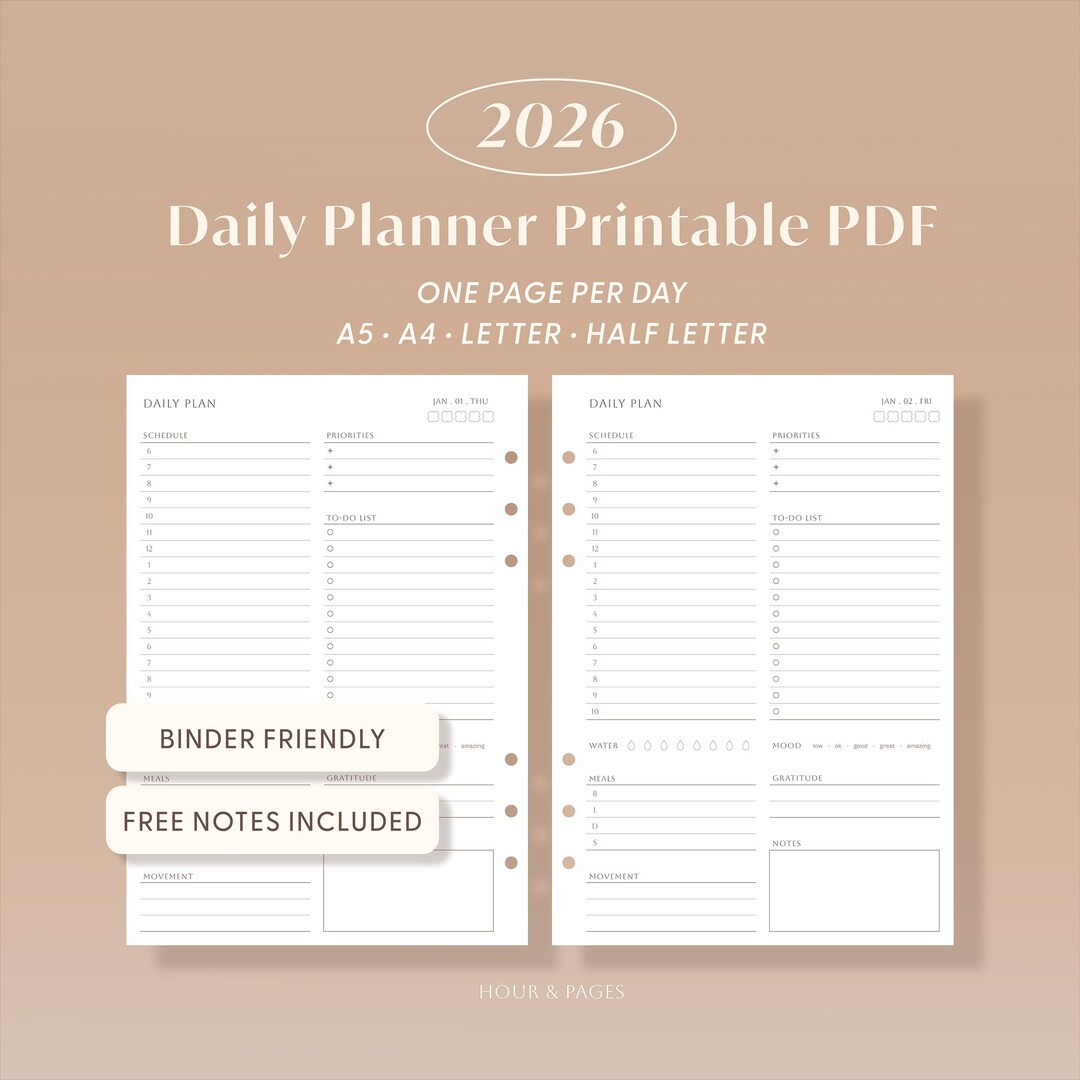 2026 Daily Planner Printable PDF | Day a Page Schedule To-do List A5 A4 ...
