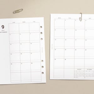 May include: Two white paper calendar pages for September 2027 with black grid lines and text. The left page shows days 1 through 28, and the right page shows days 1 through 30, with small August and October calendars at the bottom right.