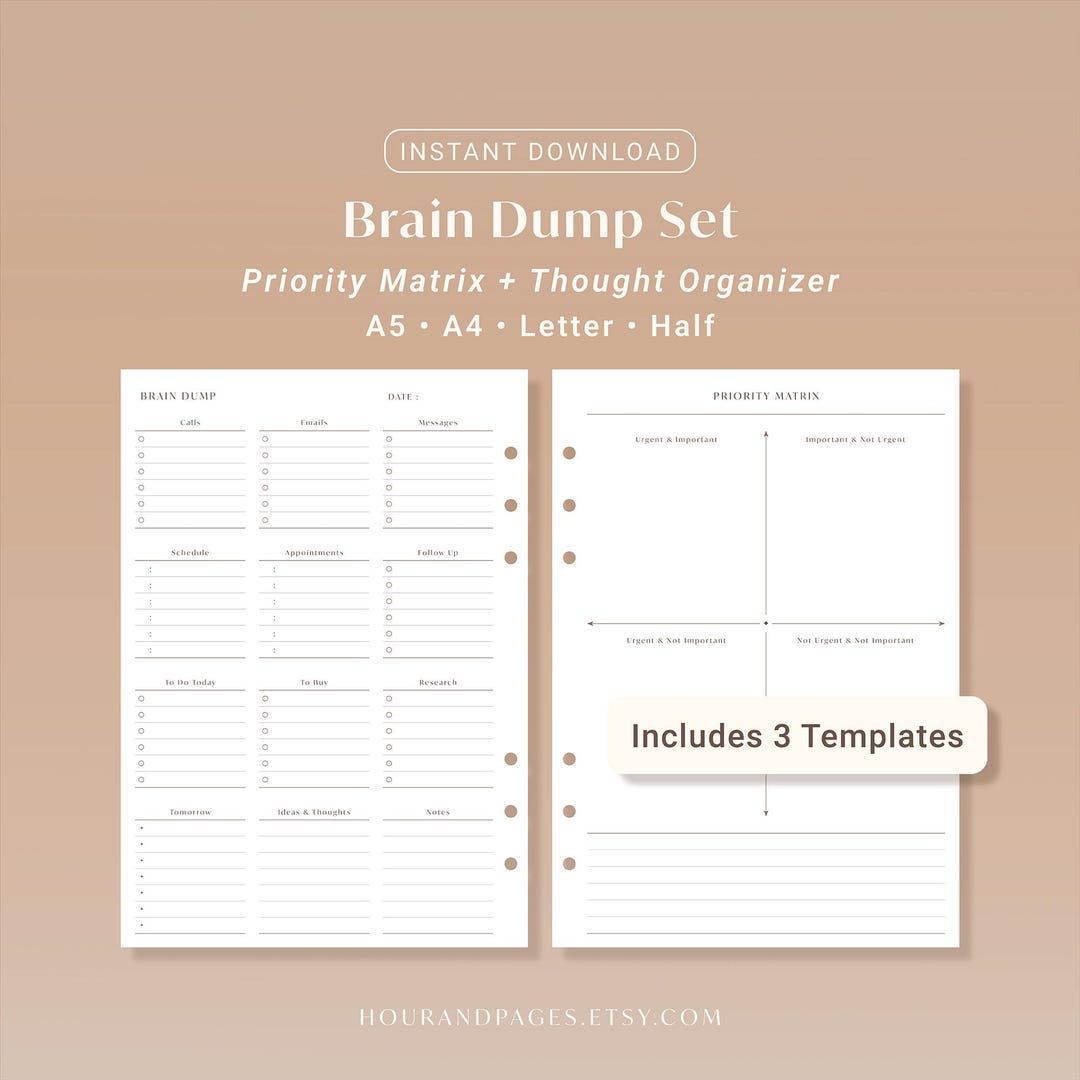 Brain Dump Priority Matrix | Thought Organizer Printable Planner Insert ...