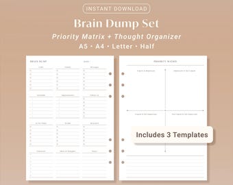 Brain Dump Priority Matrix | Thought Organizer Printable Planner insert | A5 A4 Letter Half