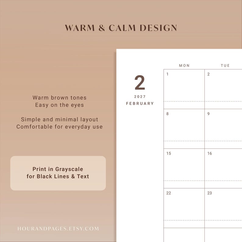 2026 2027 Monthly Planner Printable PDF Dated Calendar Inserts Minimalist Layout | A5 A4 Letter Half image 12