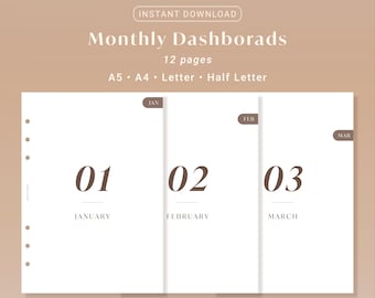 Monthly Planner Dashboards Printable Monthly Dividers Monthly Cover Pages Dashboard Inserts | A5 A4 Letter Half