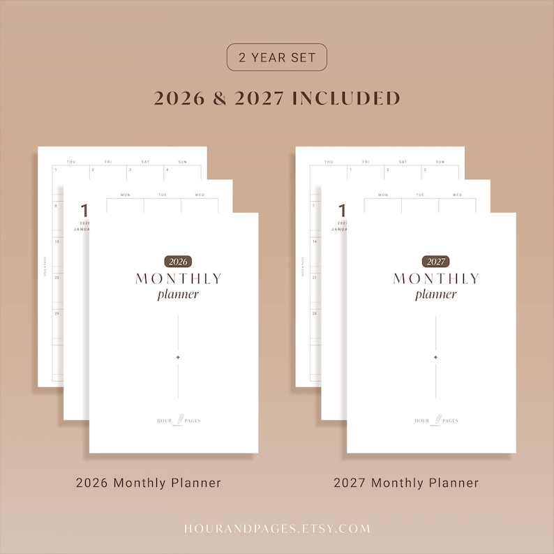 2026 2027 Monthly Planner Printable PDF Dated Calendar Inserts Minimalist Layout | A5 A4 Letter Half image 3