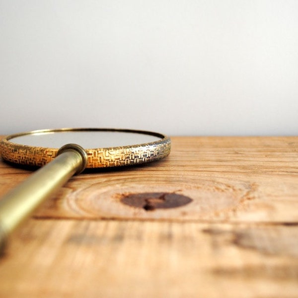 RESERVED Vintage Mirror - Brass Gold Double Sided Hand Vanity Mirror