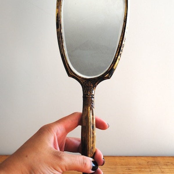Vintage Mirror - Brass Gold Hand Vanity Mirror