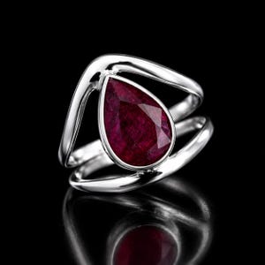 Sterling Silver Pear Ruby Statement Ring | Jaipur Artisan Handmade Jewelry