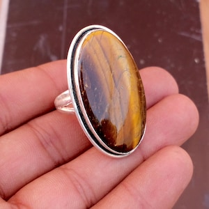 Handgjord oval ring med tigeröga, 925 sterlingsilver i statement-stil