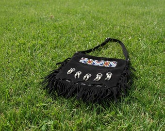 Handmade Suede Leather Fringe Crossbody Bag, Western Boho Style WBG101