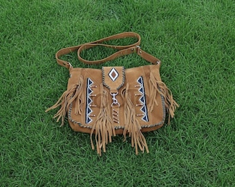 Handmade Suede Leather Fringe Shoulder Bag WBG107