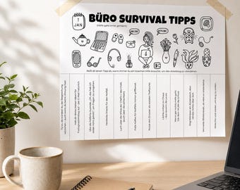 Büro Survival Tipps zum Abreißen – Lustiges Bürohumor Poster (PDF)